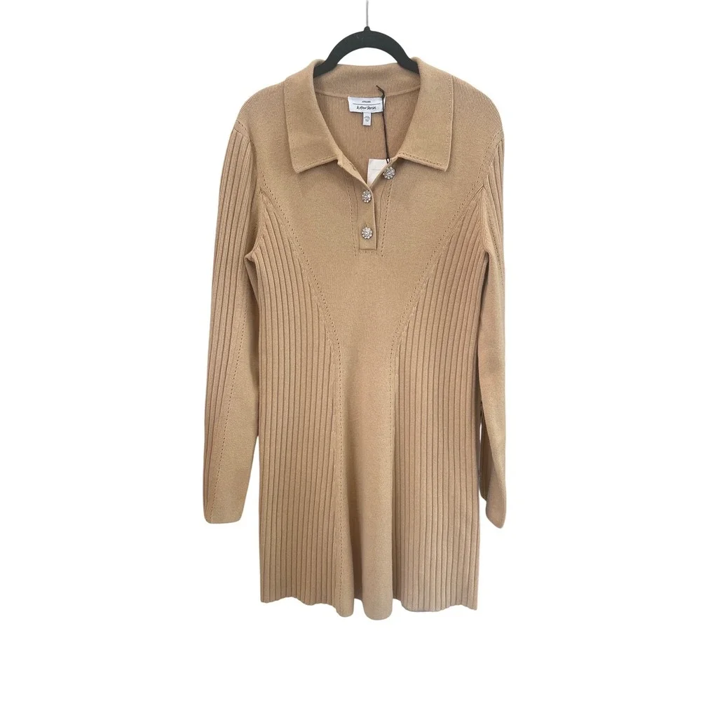 ATELIER & Other Stories Camel Ribbed‎ Knit Polo Collar Button Front Mini Dress M
